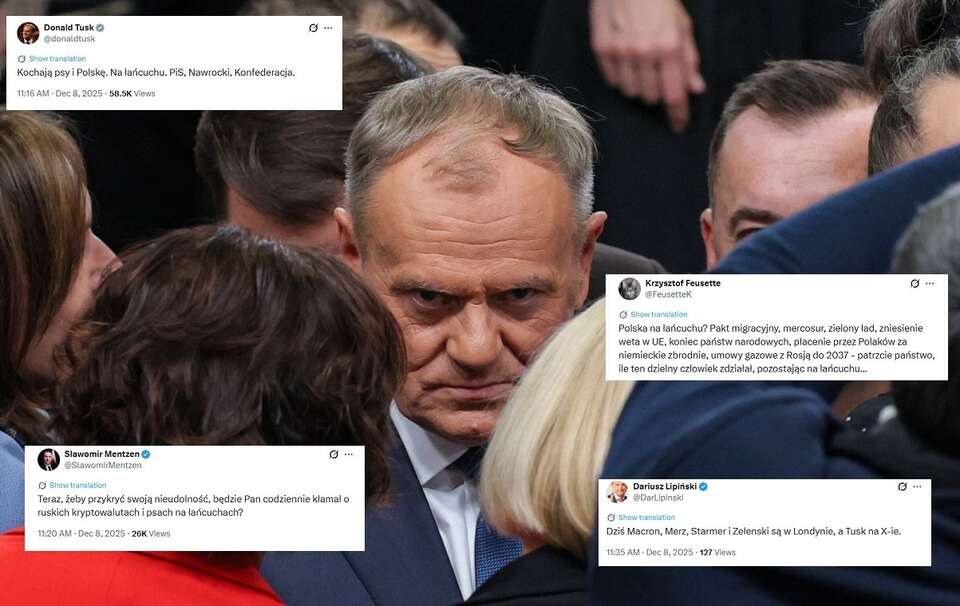 Tusk ostro o prawicy: „Ich miłość do psów i Polski? Tylko na łańcuchu”